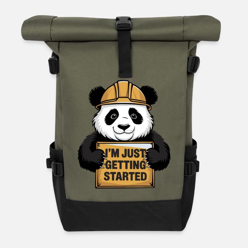 Ich fange gerade erst an Panda - Rolltop Rucksack - Olive/Schwarz