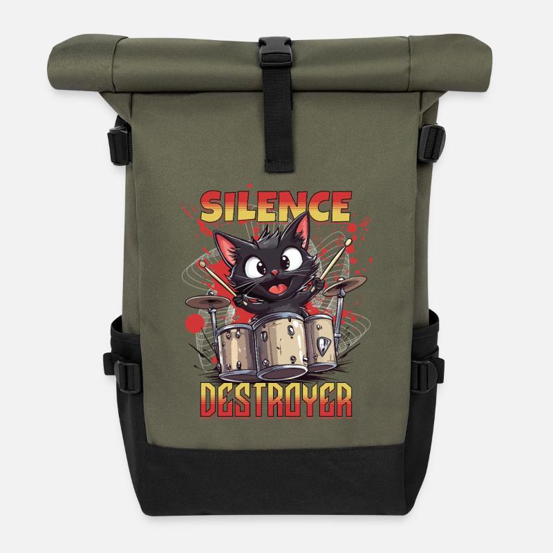 Drums Drums Silence Destroyer Cat Funny - Roll Top Backpack - olive/black