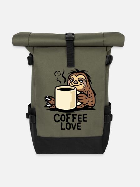 Faultier Kaffee Liebe Cartoon - Rolltop Rucksack - Olive/Schwarz