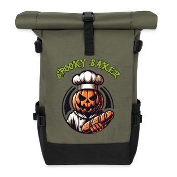 Citrouille d’Halloween avec chapeau de boulanger et pain - Sac à dos roll top - olive/noir - Devant