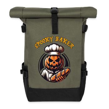 Citrouille d’Halloween avec chapeau de boulanger et pain - Sac à dos roll top - olive/noir - Devant