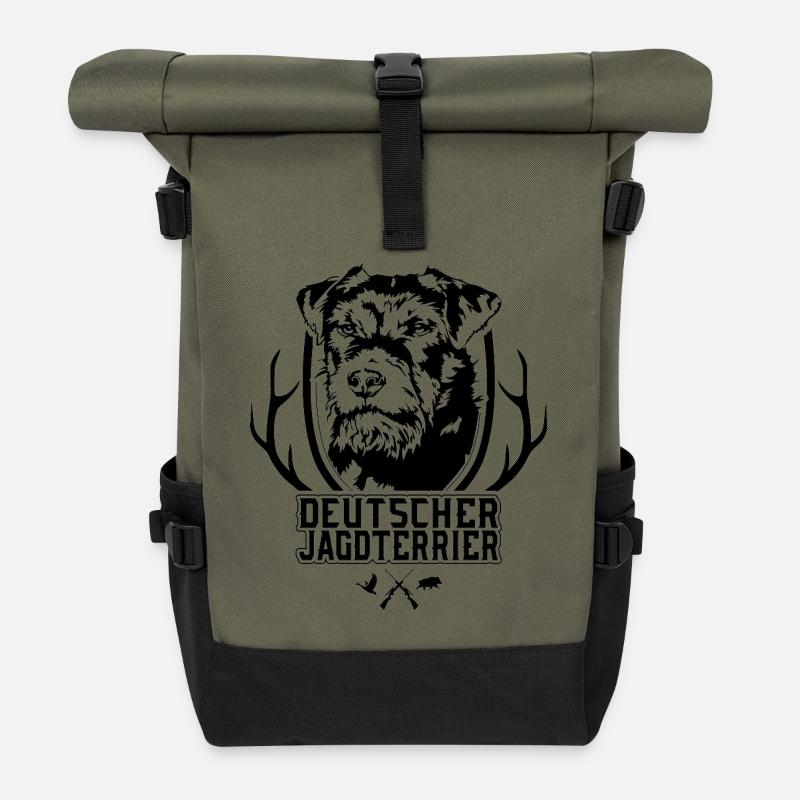 Deutscher Jagdterrier rauhaar Jagdhund Wilsigns - Rolltop Rucksack - Olive/Schwarz
