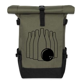 Bier Bowling mit Bowlingkugel - Rolltop Rucksack - Olive/Schwarz - Vorne