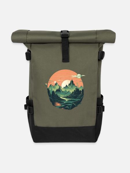 Landschaft - Rolltop Rucksack - Olive/Schwarz