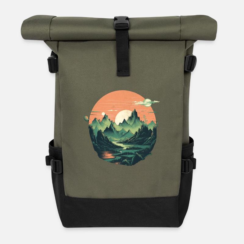 Landschaft - Rolltop Rucksack - Olive/Schwarz
