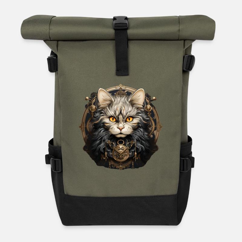Katze - Rolltop Rucksack - Olive/Schwarz