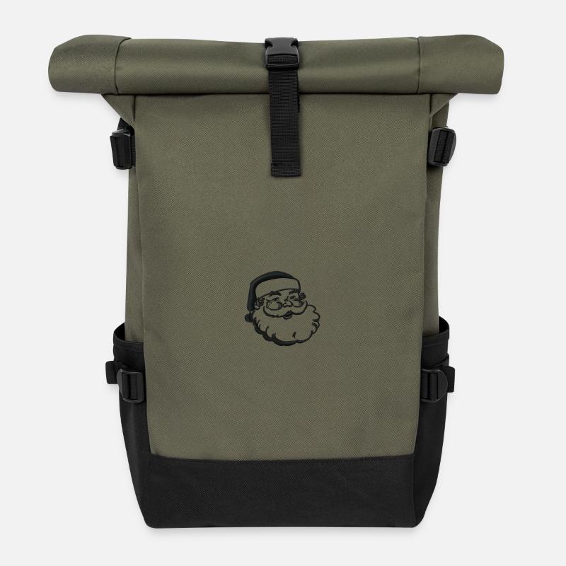 Père Noël brodé - Sac à dos roll top - olive/noir
