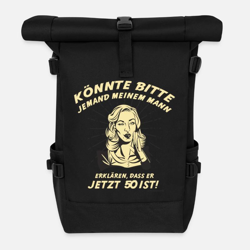 Design 2016 - Mann erklären 50 - RAHMENLOS tshirt - Rolltop Rucksack - Schwarz