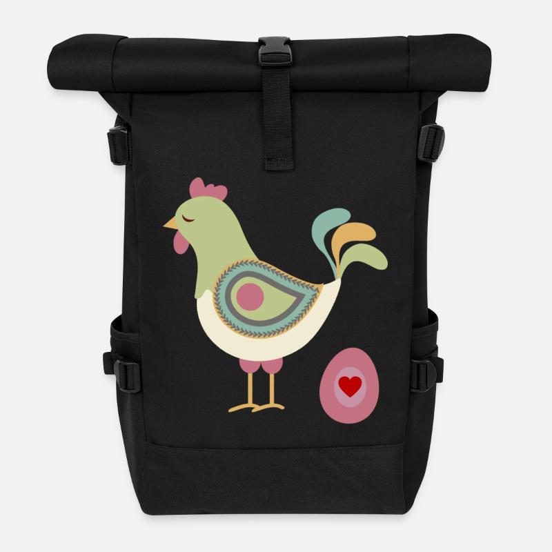 Huhn mit Osterei - Rolltop Rucksack - Schwarz