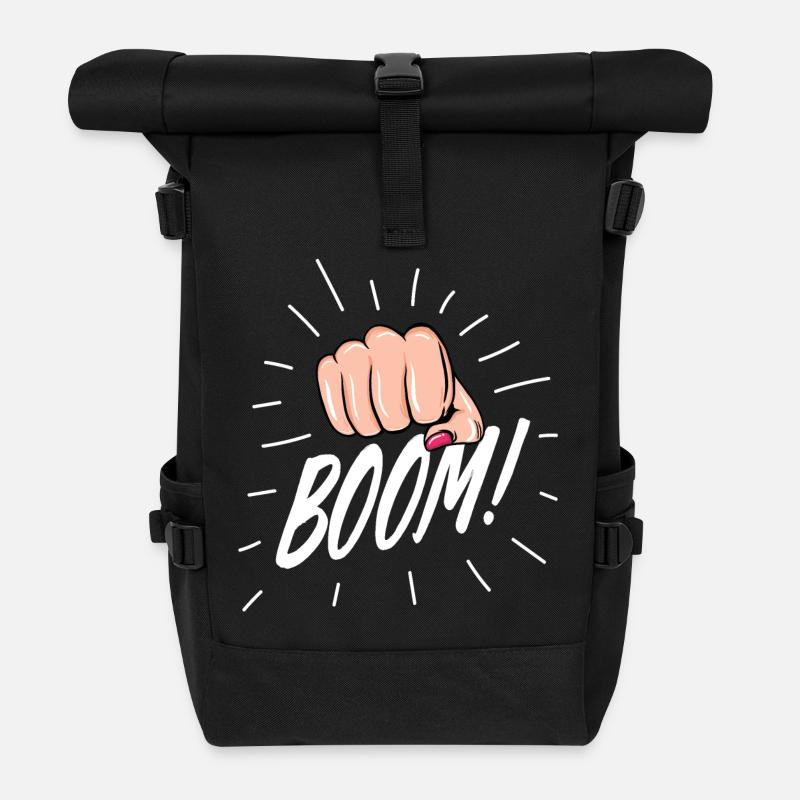 Strip Pop mit weiblicher Faust - Rolltop Rucksack - Schwarz
