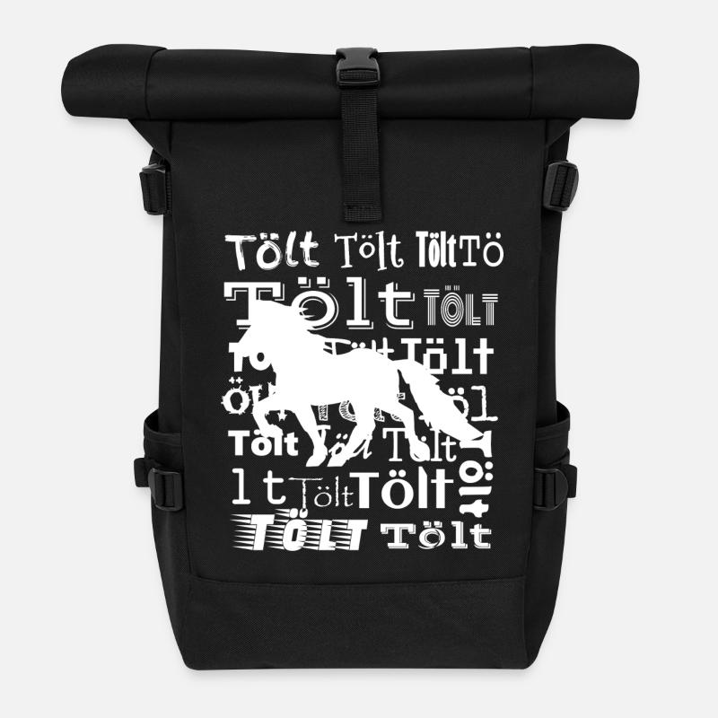 Edles Islandpferd Tölt Statement Damen Mädchen - Rolltop Rucksack - Schwarz