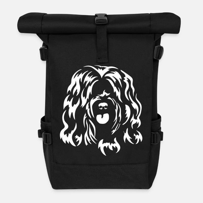 Tibet Terrier Kopf "Black Edition" - Rolltop Rucksack - Schwarz