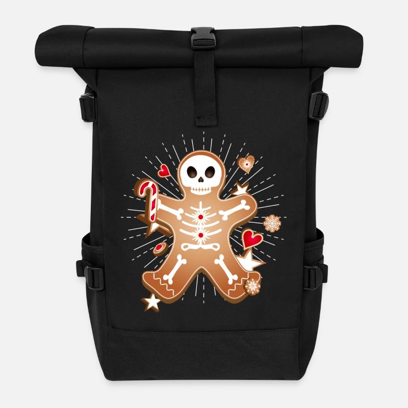 Gingerbread Man Sugar Skull Decor for Christmas - Roll Top Backpack - black
