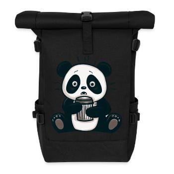 Caffeine Panda: From Morning Grouch to Early Riser - Roll Top Backpack - black - Front