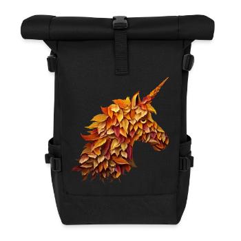 Herbstliches Einhorn zwischen bunten Blättern - Rolltop Rucksack - Schwarz - Vorne