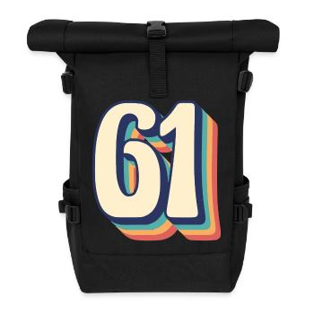 Vintage Retro T-Shirt Nummer 61 Sixty One - Rolltop Rucksack - Schwarz - Vorne