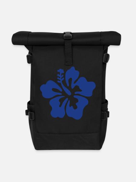 Fleur d’hibiscus - Bleu - Sac à dos roll top - noir