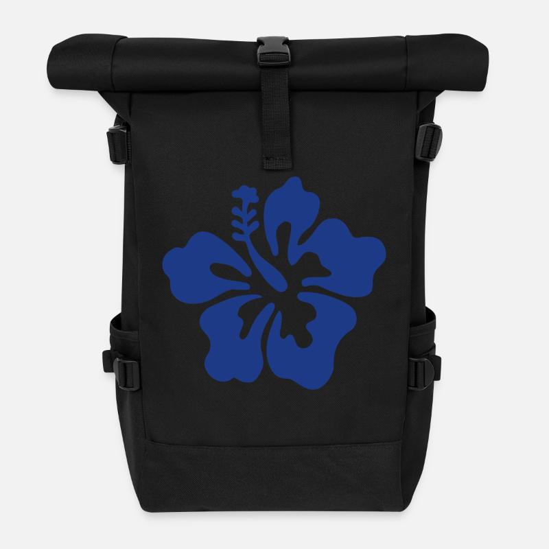 Hibiscus Flower - Blue - Rolltop Rucksack - Schwarz
