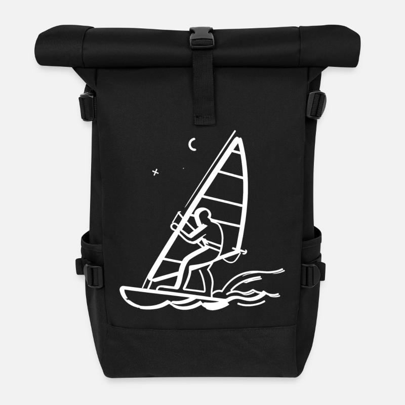 Windsurfen Line Art - Rolltop Rucksack - Schwarz