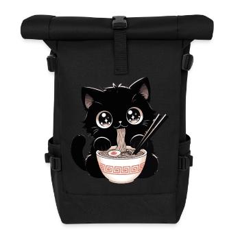 niedliche Kawaii Katze isst Ramen Anime Geschenk - Rolltop Rucksack - Schwarz - Vorne