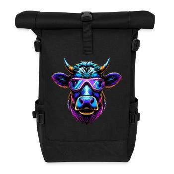 Kuh Brille lustig Rind Bauer Geschenk Landwirt - Rolltop Rucksack - Schwarz - Vorne