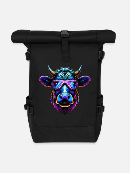 Kuh Brille lustig Rind Bauer Geschenk Landwirt - Rolltop Rucksack - Schwarz