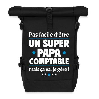 Pas facile super papa comptable, fête des pères - Sac à dos roll top - noir - Devant
