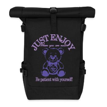 Just Enjoy – Beruhigender Teddybär - Rolltop Rucksack - Schwarz - Vorne