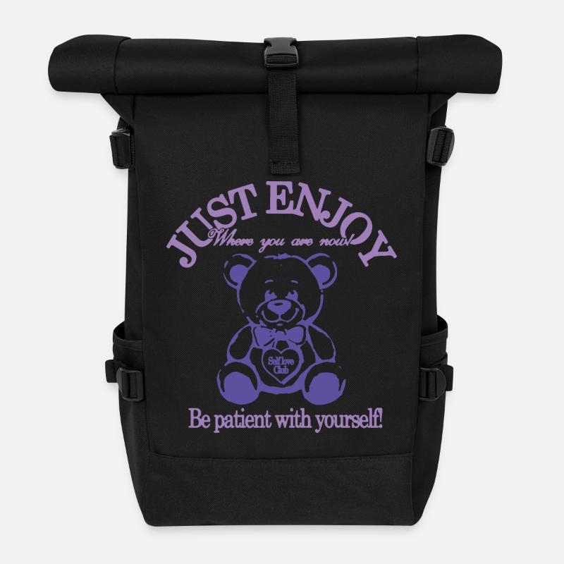 Just Enjoy – Calming Teddy Bear - Roll Top Backpack - black