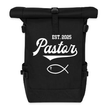 Pastor est 2025 Fisch Symbol Christentum Kirche - Rolltop Rucksack - Schwarz - Vorne