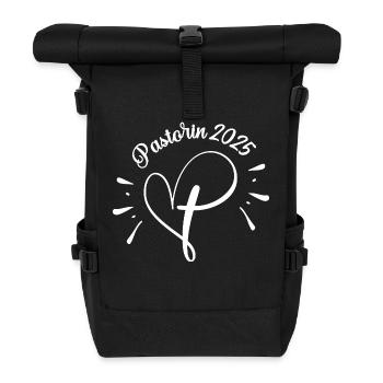 Pastorin Herz Christentum Kirche Frau Pastor 2025 - Rolltop Rucksack - Schwarz - Vorne