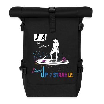 JA zu Sport & SUP 🏄‍♀️ STANDUP and STRAHLE - Rolltop Rucksack - Schwarz - Vorne