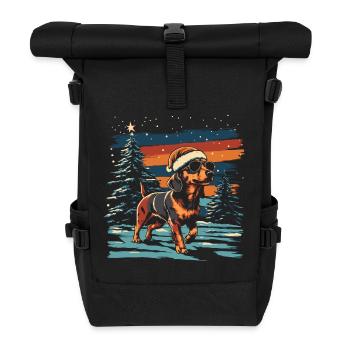 Dackel mit Weihnachtsmütze und Sonnenbrille - Rolltop Rucksack - Schwarz - Vorne