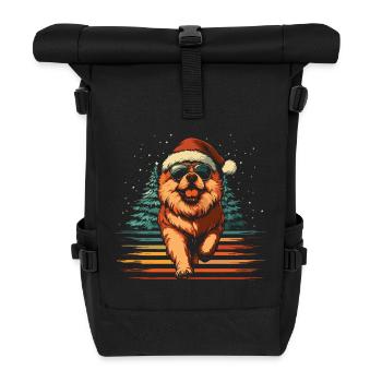 Chow Chow with sunglasses and Christmas hat - Roll Top Backpack - black - Front
