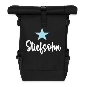 Bonus Sohn Stiefkind Patchwork Ziehsohn Stiefsohn - Rolltop Rucksack - Schwarz - Vorne