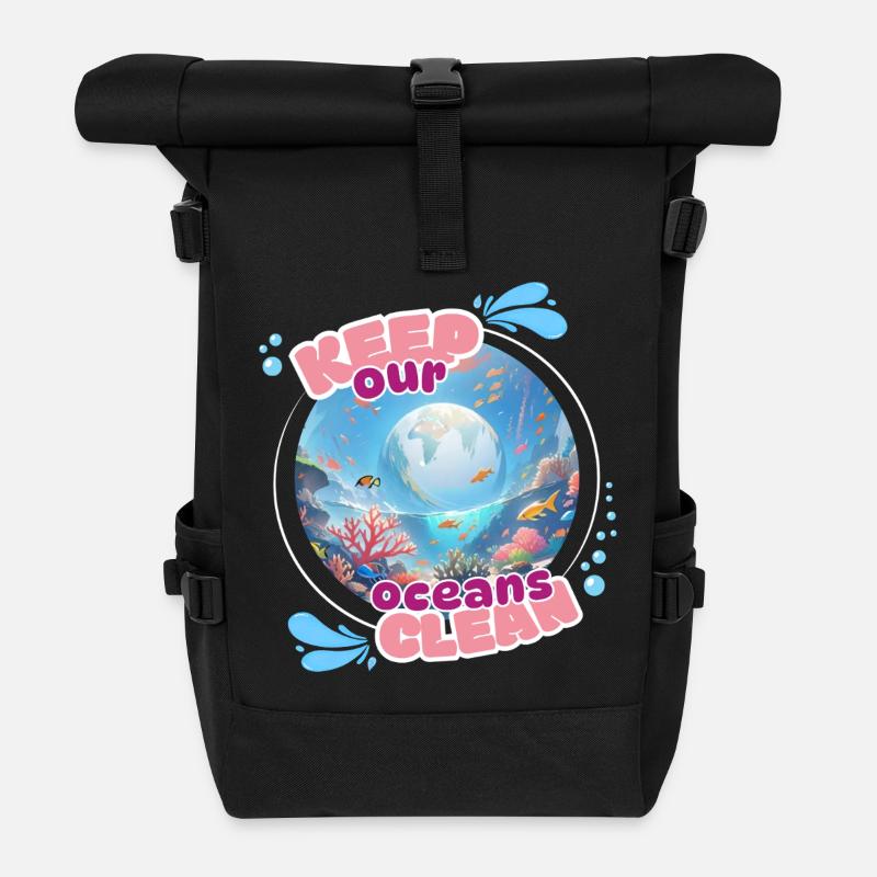 Halten Sie den Ozean sauber - Rolltop Rucksack - Schwarz