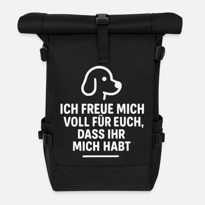Verspieltes Hundemotiv mit liebevollem Spruch - Rolltop Rucksack - Schwarz