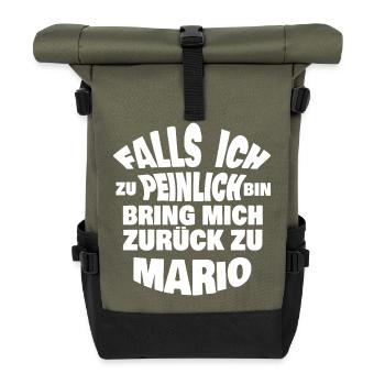 Lustiges Mario Zitat Design - Rolltop Rucksack - Olive/Schwarz - Vorne