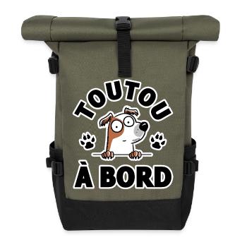 Dog Doggie On Board Decal Vehicle Humor - Roll Top Backpack - olive/black - Front
