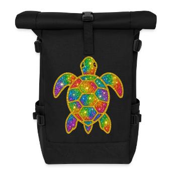 Regenbogen Glitzer Schildkröte - Rolltop Rucksack - Schwarz - Vorne
