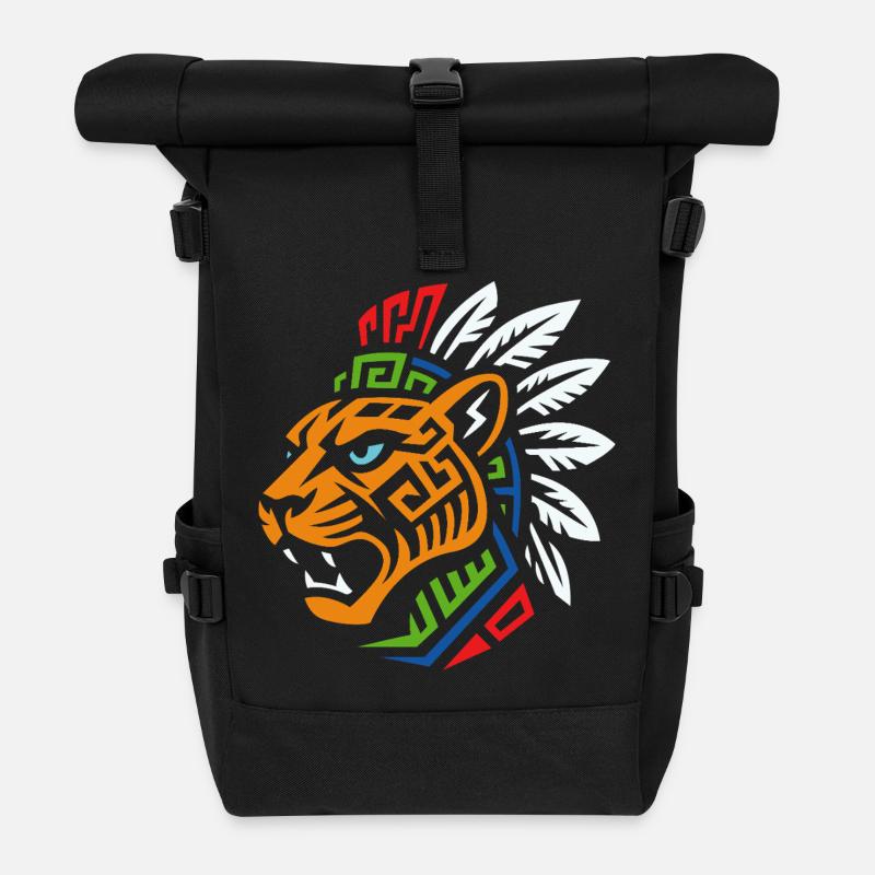 Tribal Tiger – Powerful ethnic design - Roll Top Backpack - black