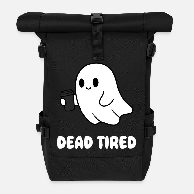 Kaffeegeist Müder Geist mit Becher - Rolltop Rucksack - Schwarz