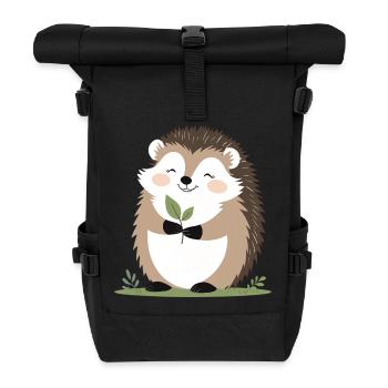 Süßer Igel mit Blatt - Rolltop Rucksack - Schwarz - Vorne