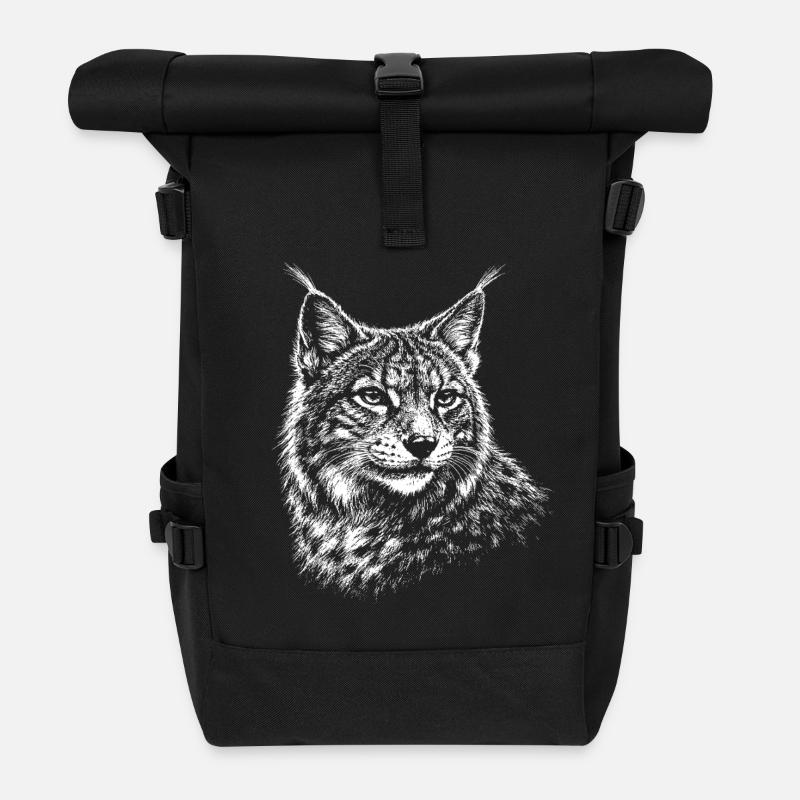 Lynx – realistische Luchs-Grafiken - Rolltop Rucksack - Schwarz