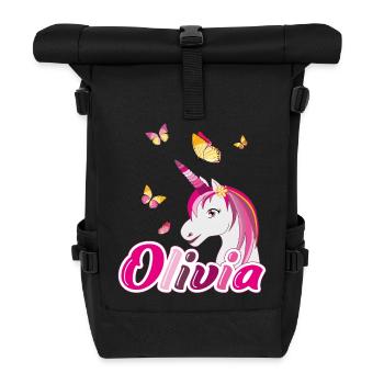 Olivia Unicorn with Butterflies - Roll Top Backpack - black - Front