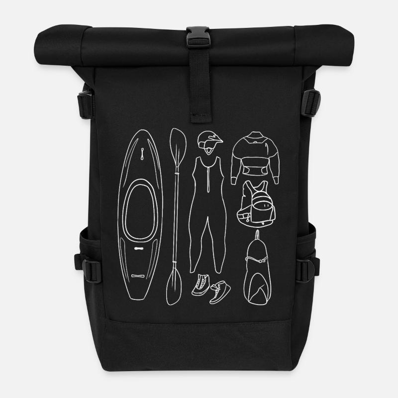 White Water Sports Equipment Outlines - Roll Top Backpack - black