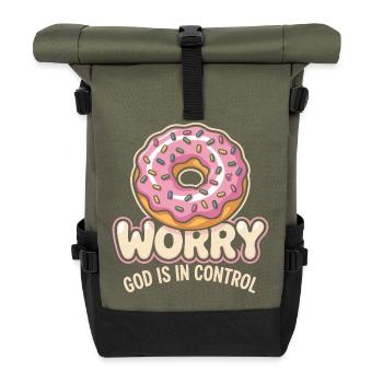 Worry Not Donut: God Is In Control - Roll Top Backpack - olive/black - Front