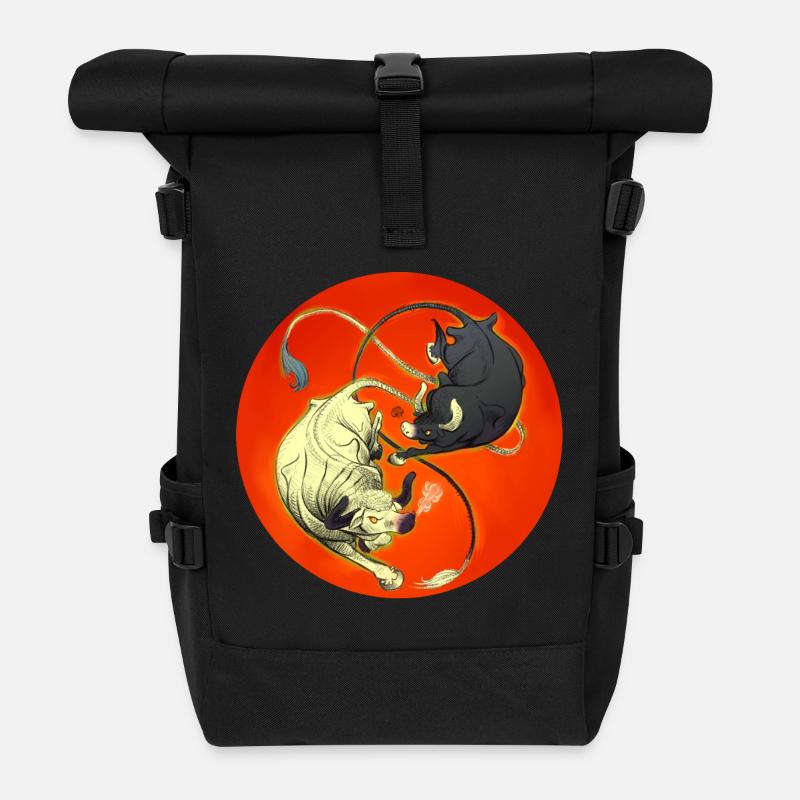 Stierduell im Feuerrad - Rolltop Rucksack - Schwarz