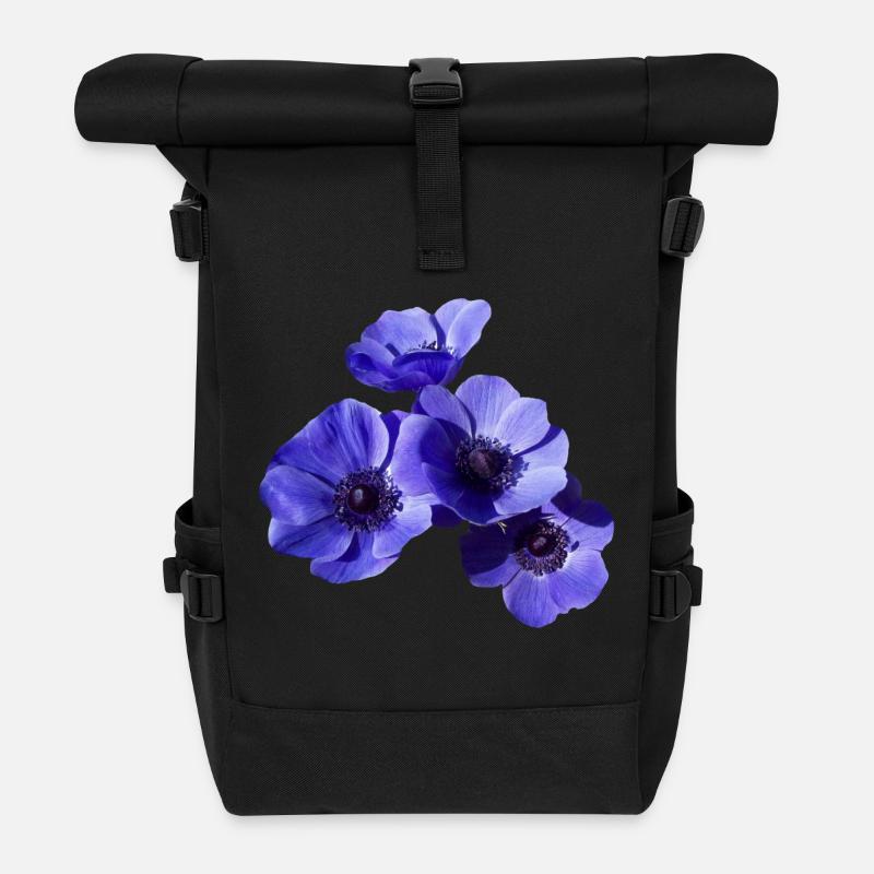 blaue Blumen - Rolltop Rucksack - Schwarz