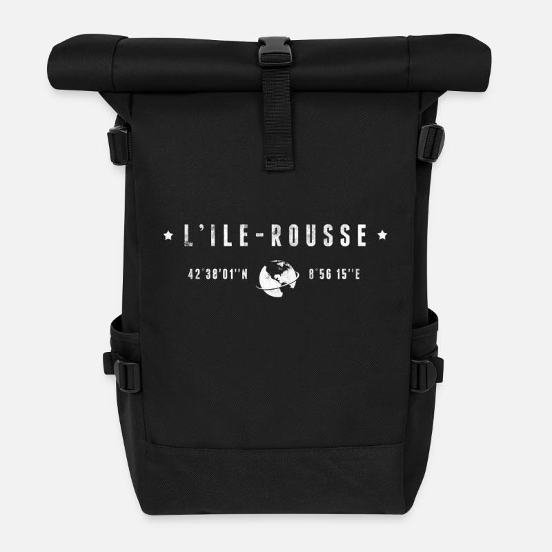 L'Ile Rousse Coordonnées Géographiques Stylisées - Sac à dos roll top - noir